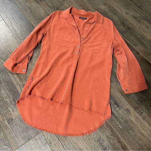 Dear John Rust Tunic Size Medium Deep V Button Down Long Sleeved Raw Hem… - Picture 1 of 9